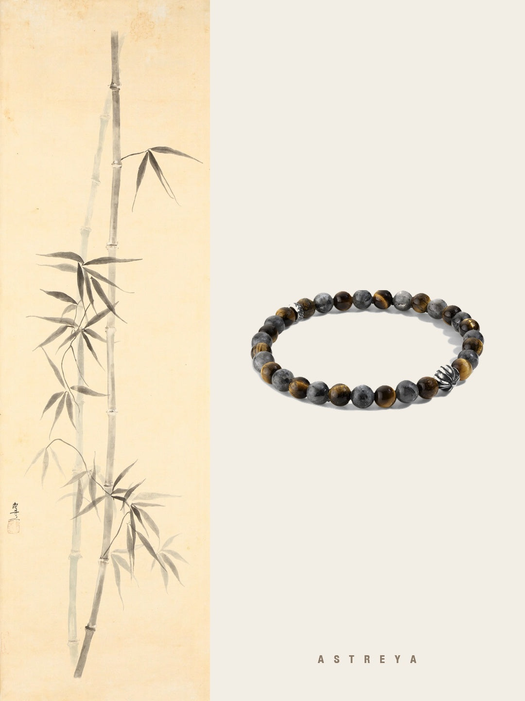 Natural tiger eye hawk eye stone bracelet with polished round beads alternating in warm golden-brown tiger eye and cool blue-grey hawk eye, handcrafted silver spacer accents, hand-knotted on elastic cord, masculine crystal jewelry for men.