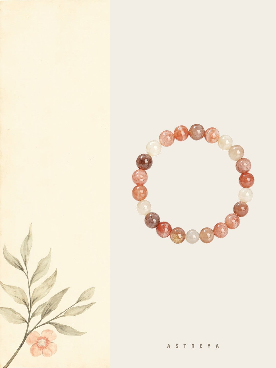 Peach moonstone bracelet hand-strung from 6mm polished round beads, soft
wash of peach cream warm sand with iridescent inner glow, traditionally
paired with new beginnings and steady comfort, gift-ready crystal jewelry.