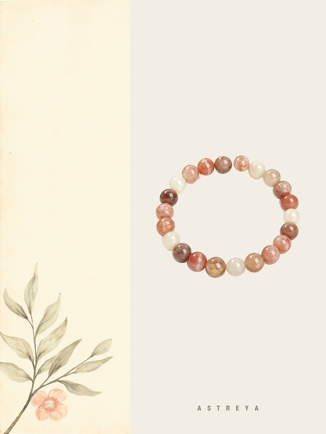 Peach moonstone bracelet hand-strung from 6mm polished round beads, soft
wash of peach cream warm sand with iridescent inner glow, traditionally
paired with new beginnings and steady comfort, gift-ready crystal jewelry.