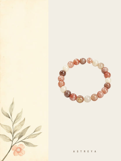 Peach moonstone bracelet hand-strung from 6mm polished round beads, soft
wash of peach cream warm sand with iridescent inner glow, traditionally
paired with new beginnings and steady comfort, gift-ready crystal jewelry.