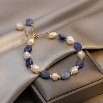 Blue Sandstone &amp; Pearl Bracelet