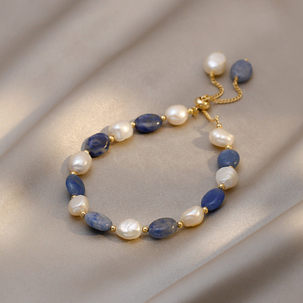 Blue Sandstone &amp; Pearl Bracelet