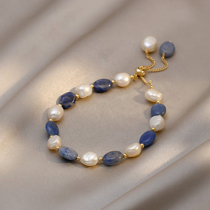 Blue Sandstone &amp; Pearl Bracelet